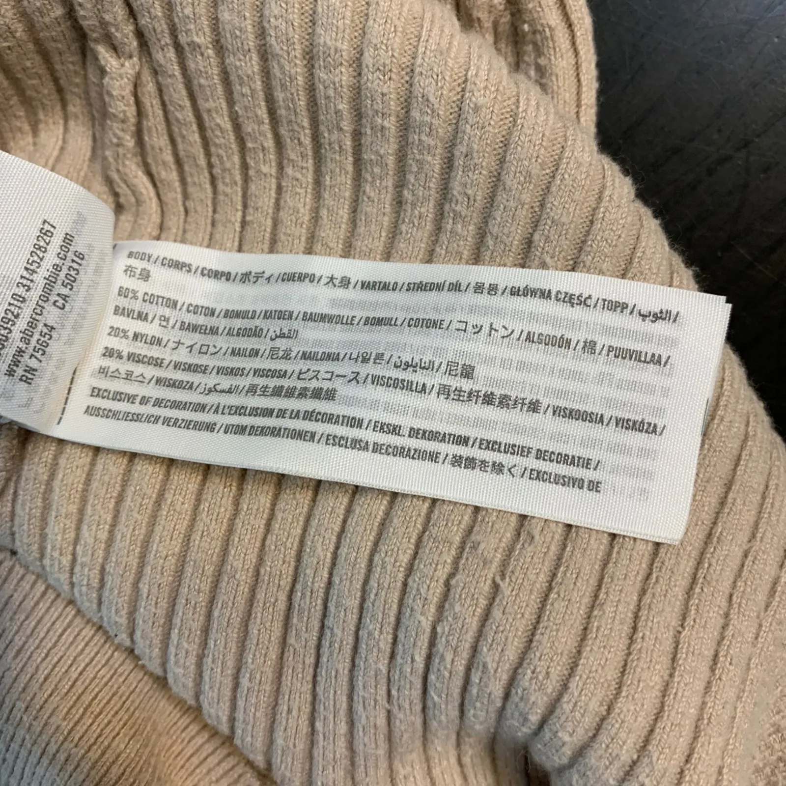 Abercrombie Fitch Ribbed Square Neck Crop Cardigan Beige Button Up Womens Medium - Image 6