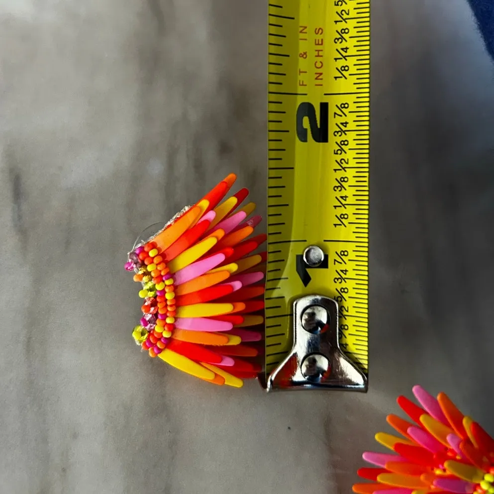Mignonne Gavigan Madeline Micro Pink Orange Yellow Neon Fan Beaded Earrings - Image 2