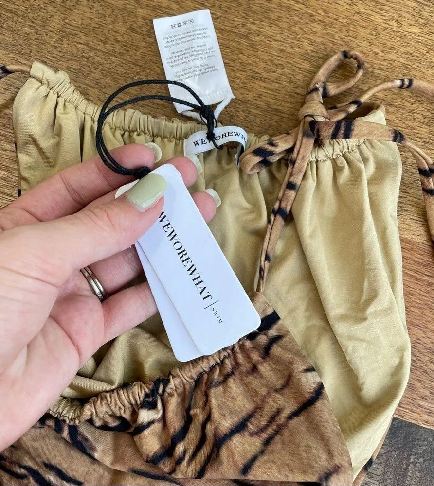 NEW Onia x WEWOREWHAT Ruched String Bottom Tiger Print - Image 10