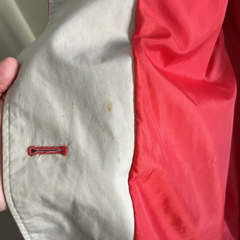 Vintage 80s/90s Mulberry Street Red Trench Coat Belted Jacket Contrast Collar Size 14 - Image 11