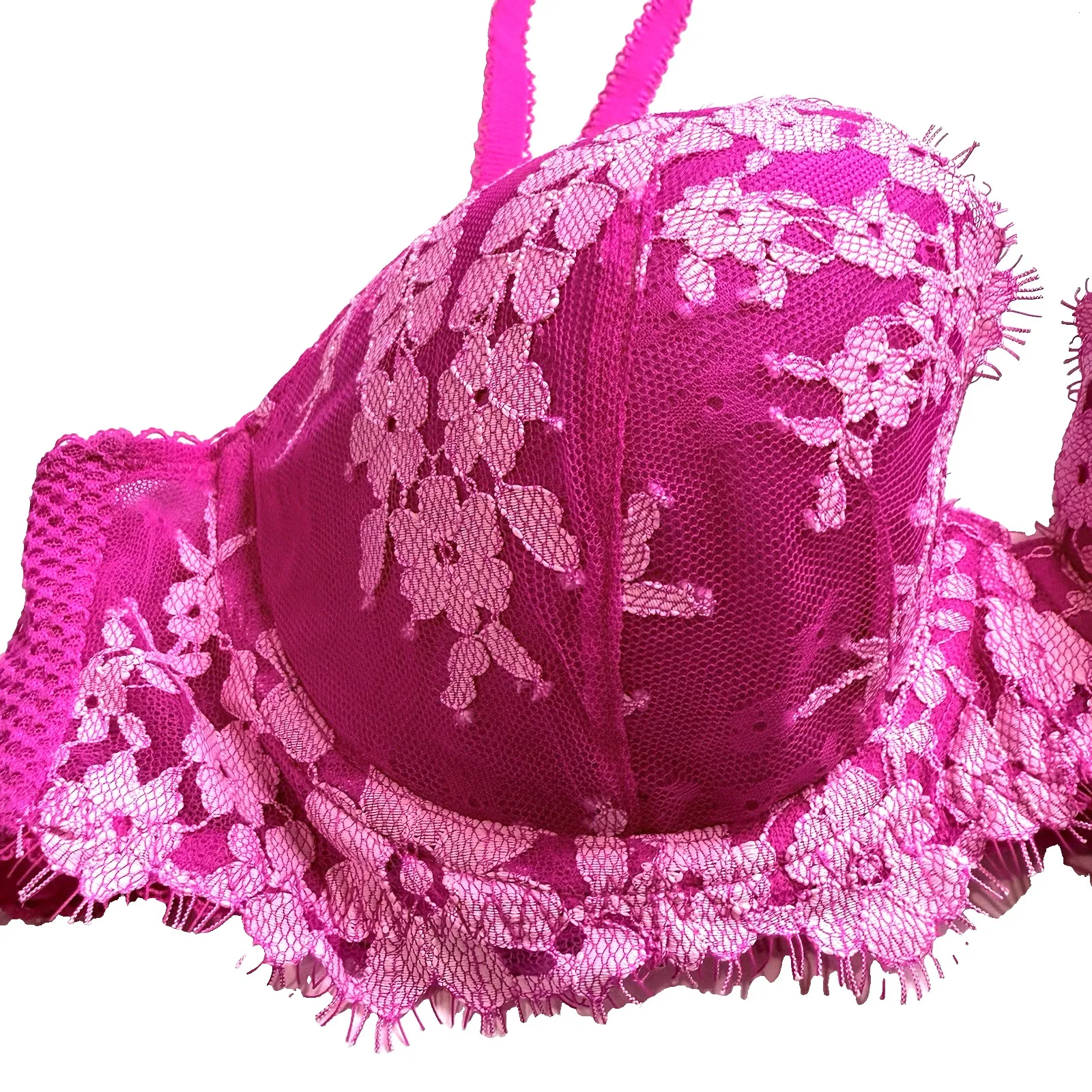 Victorias Secret Dream Angel Lined Lace Demi Bra 36 C Pink Fishnet Underwire Cup - Image 2