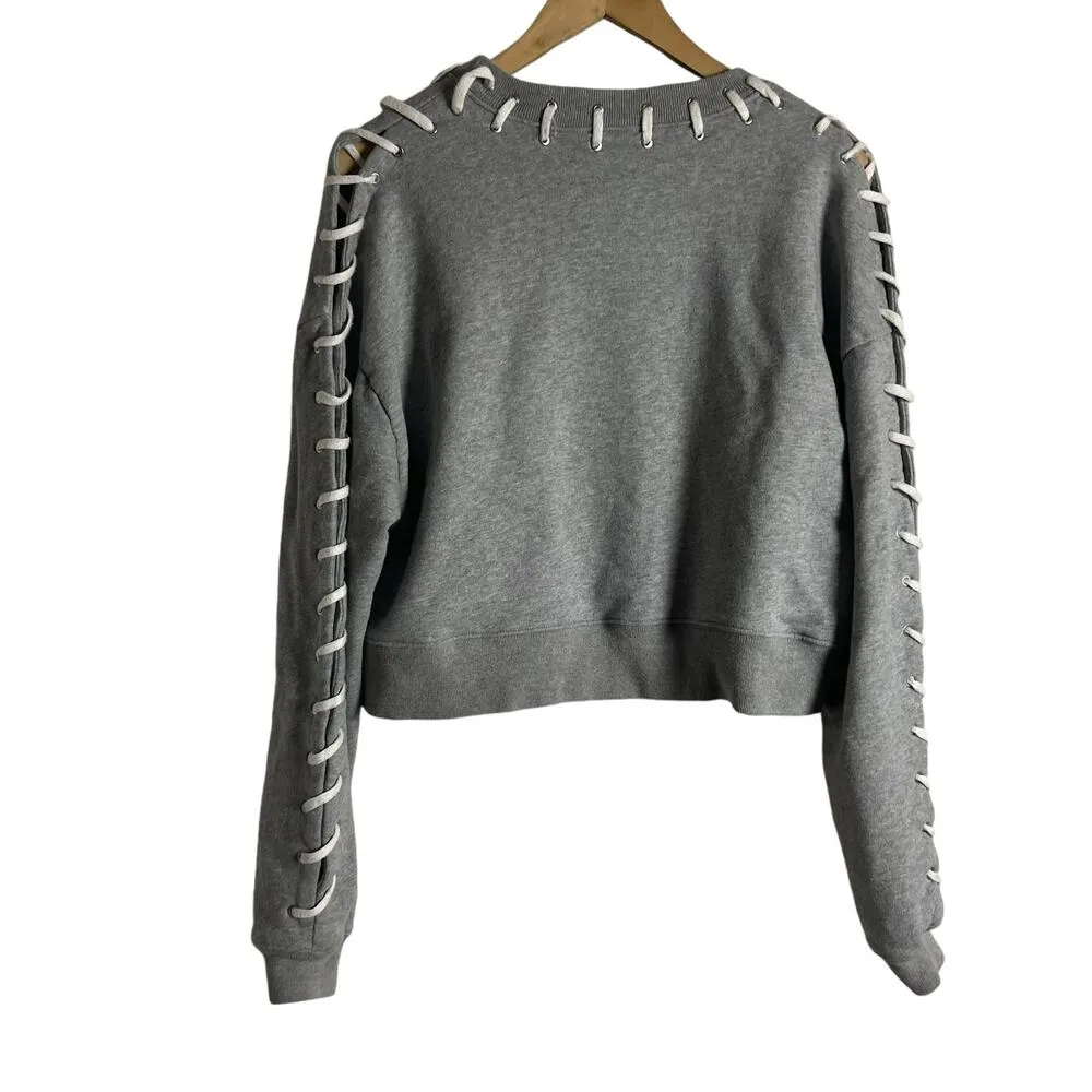 Jonathan Simkhai Gray Whip Stitch French Terry Crop Crewneck Sweatshirt Size S - Image 9