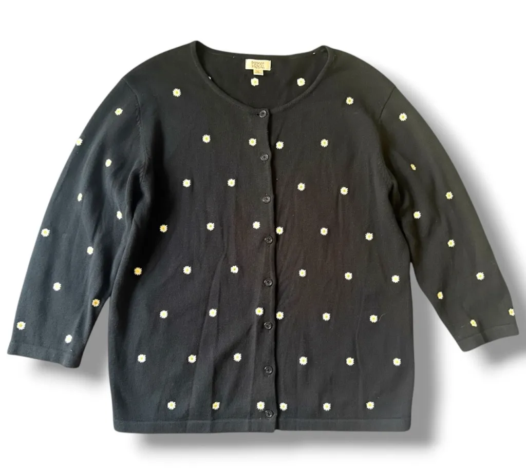 Baxter & Wells Vintage Black Daisy Embroidered Button Up Cardigan Sweater Size L Size L - Image 1