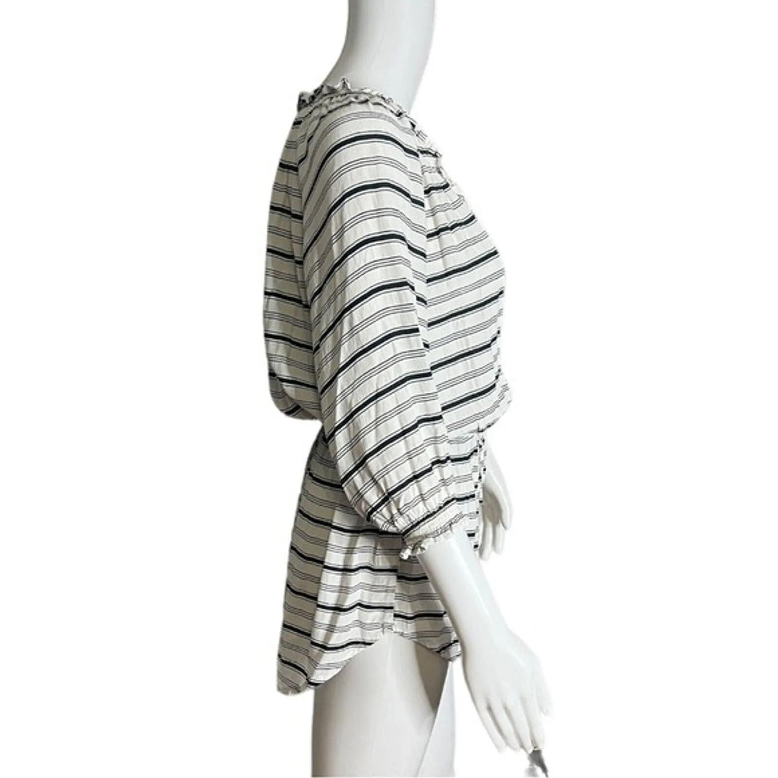 Faithfull the Brand Romper Womens 2 White Navy‎ Blue Striped Off Shoulder Casual - Image 2