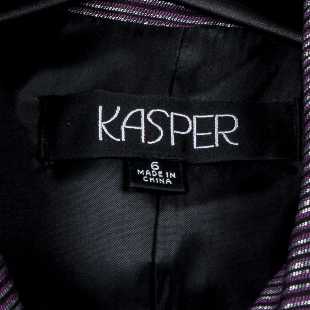 Kasper Blazer Jacket Tank Set 6 Women Purple Silver Striped Career Metallic - Image 4