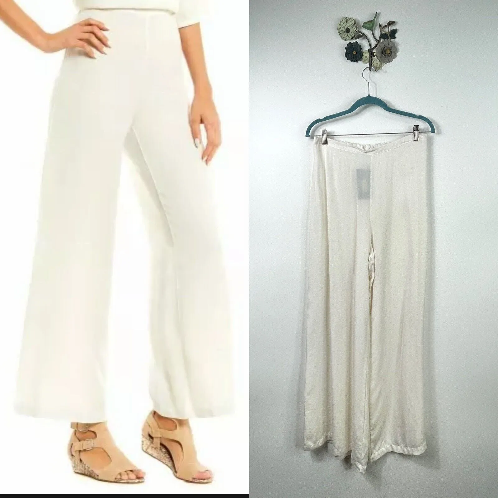 BRYN WALKER Long Full High Waist Wide Leg Pull on Pants Cream Tencel Size Large - Image 2