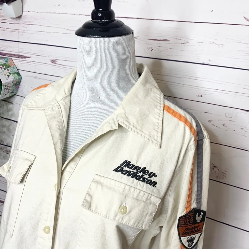 Harley Davidson Stripe Sleeve Button Up Shirt Shacket Women’s Size Large - Image 6