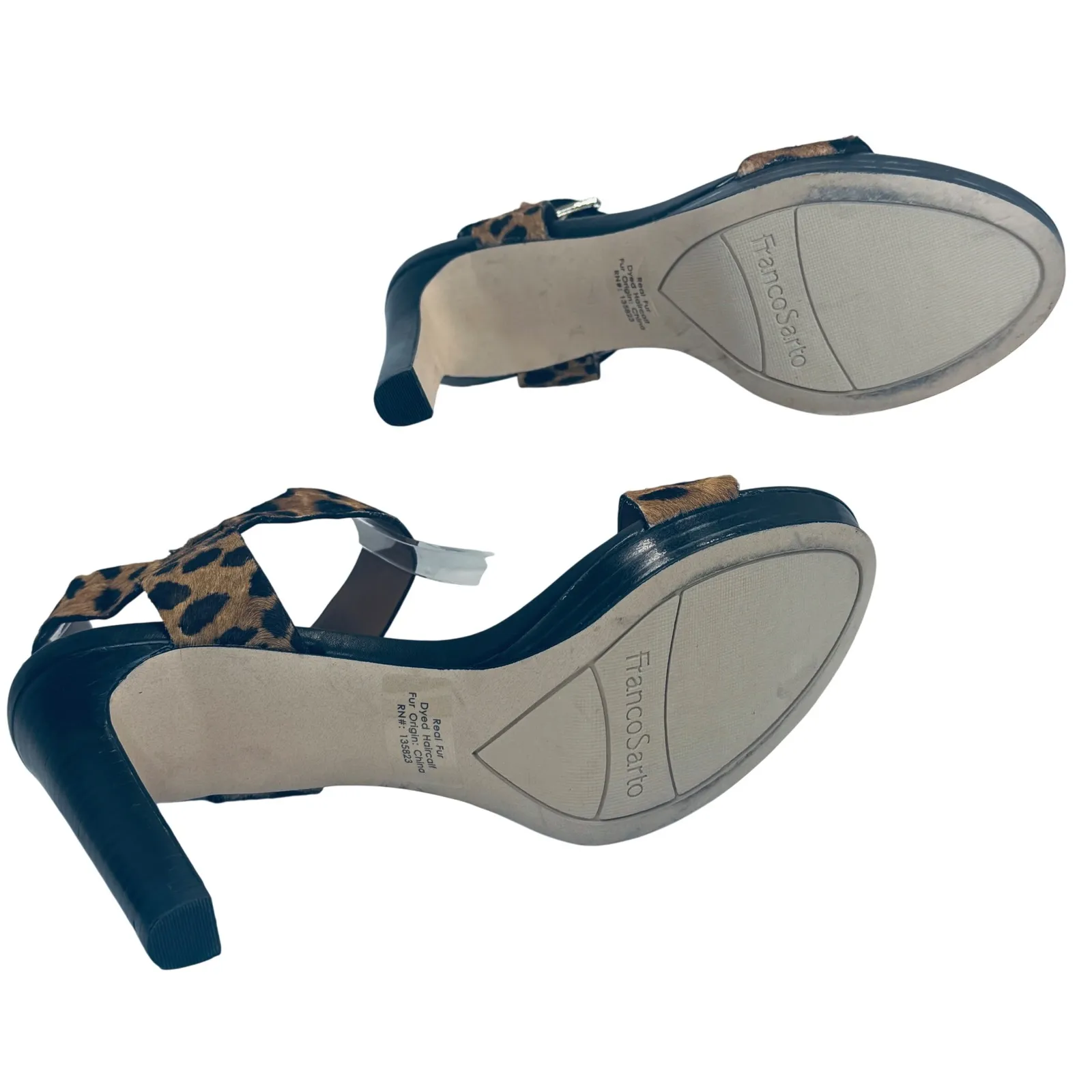 Franco Sarto Nisha Leopard Calf Hair Heels Women's 8.5M Ankle Strap Sandals - Image 3