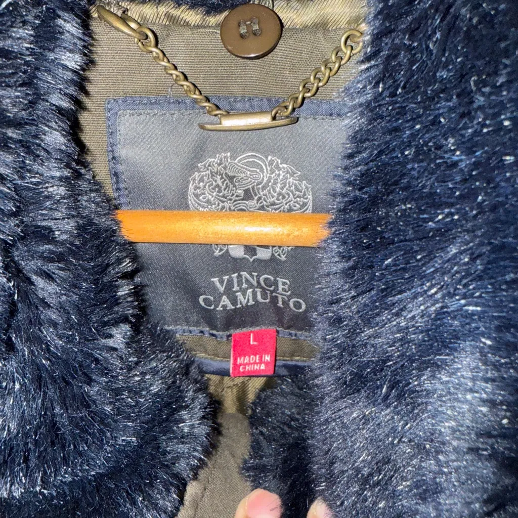 Vince Camuto Olive Contrast‎ Black Faux Fur Trimmed Hooded Parka Women's Size L Size L - Image 7