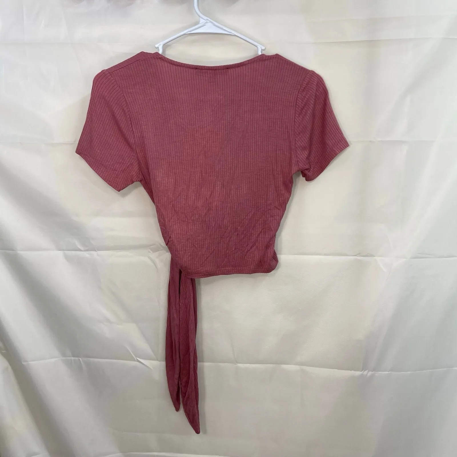 Lulus women's mauve‎ pink try me out ribbed tie wrap stretch v-neck top XS - Image 5