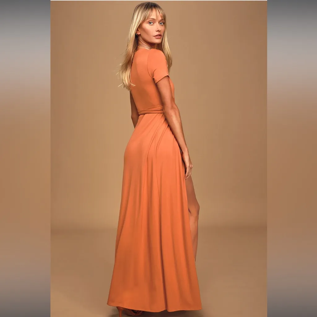 Lulus Evolve Rust Orange Short Sleeve Wrap Maxi Dress‎ Sz S - Image 2