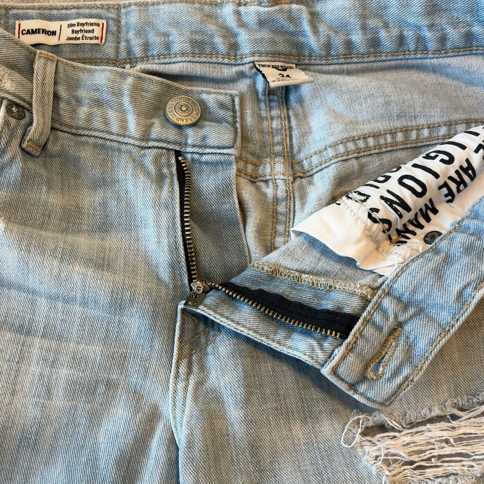 True Religion Womens Size 24 Jeans‎ Cameron Slim Boyfriend Distressed USA 28x28 - Image 11