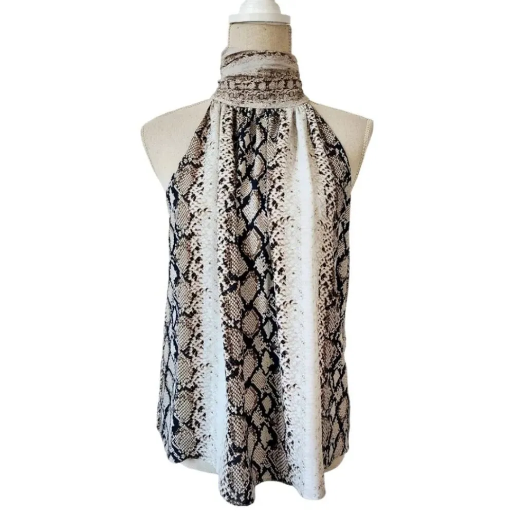 Joie Erola B Silk Snake Print Halter Top in Porcelain Animal Size Medium EUC - Image 3