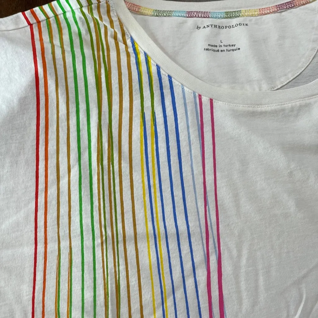 by Anthropologie Rainbow Stripes Graphic Tee Women's Size Large 100% Cotton Knit - Image 5