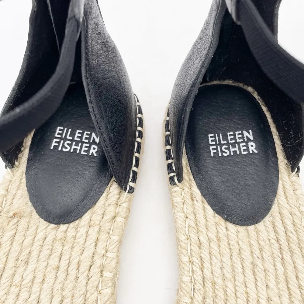 Eileen Fisher Lala Leather Espadrille Flats Black Size 8 Ankle Strap Sandals - Image 13