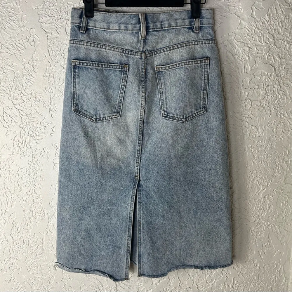 MNG | Split Back Raw Hem Denim Acid Wash Midi Skirt Size S - Image 4