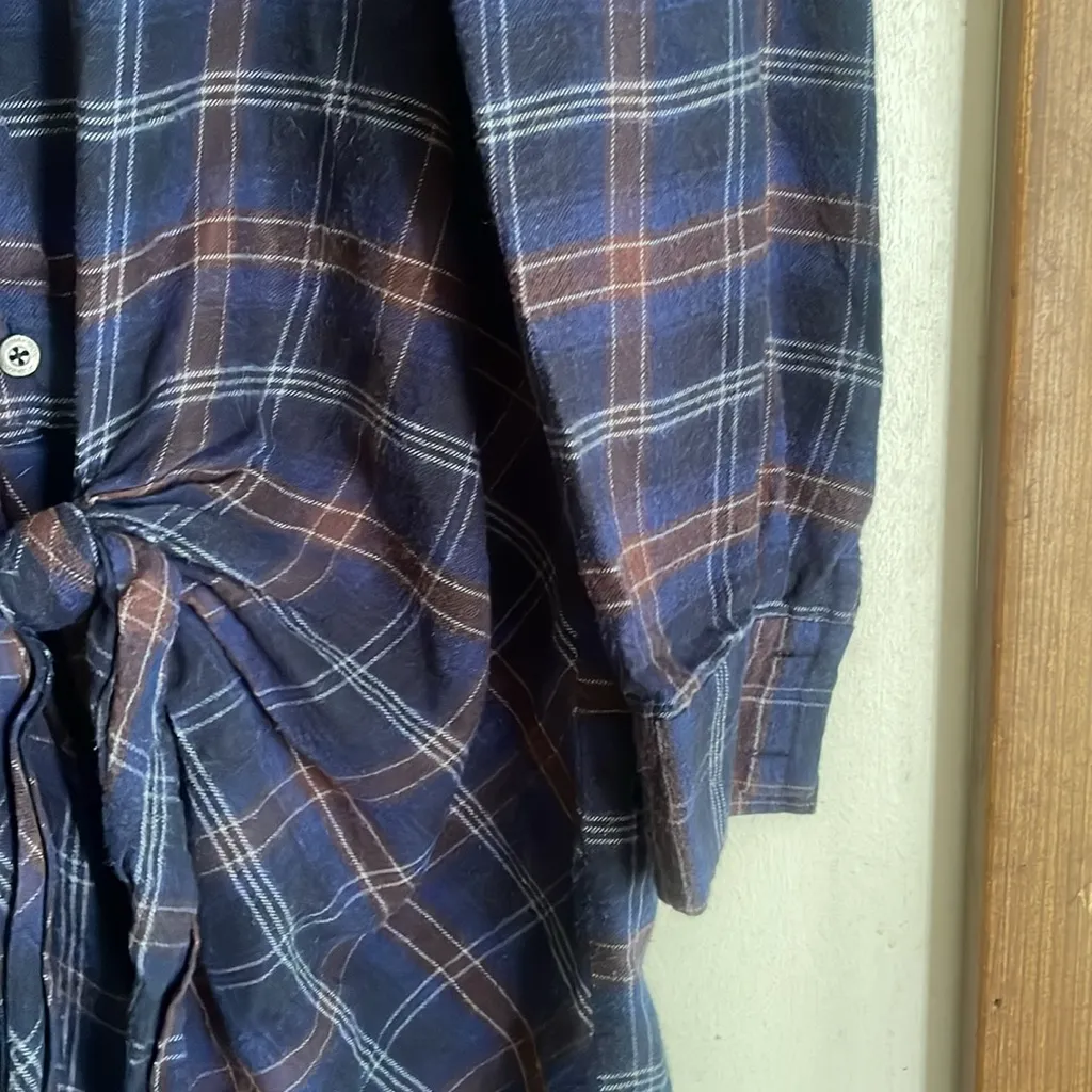 Thakoon Addition Flannel Plaid Side Tie Dress Blue Size 6 - Image 9