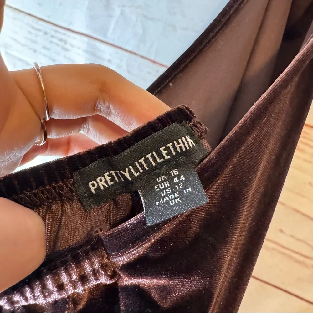 PrettyLittleThing • Halter Maxi Dress • Brown • Velvet • Open Back • 12 - Image 11