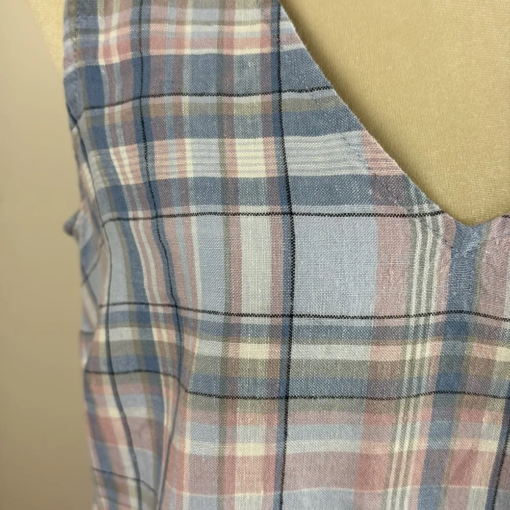 J Jill The Madras Maxi Dress 100% Linen Sleeveless Relaxed Fit Pockets Blue Sz M Size M - Image 5