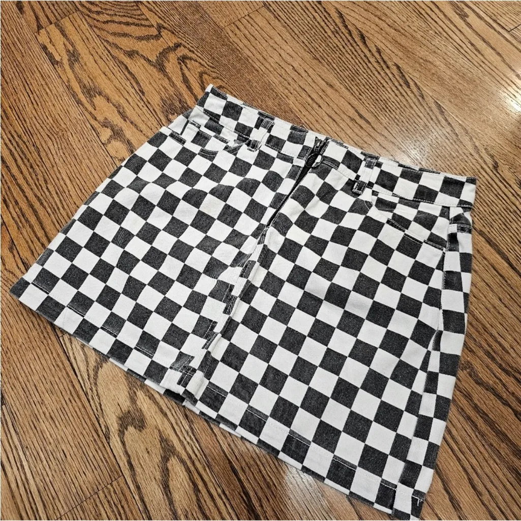 BDG Checkered Black and White Denim Mini  Skirt - Image 3