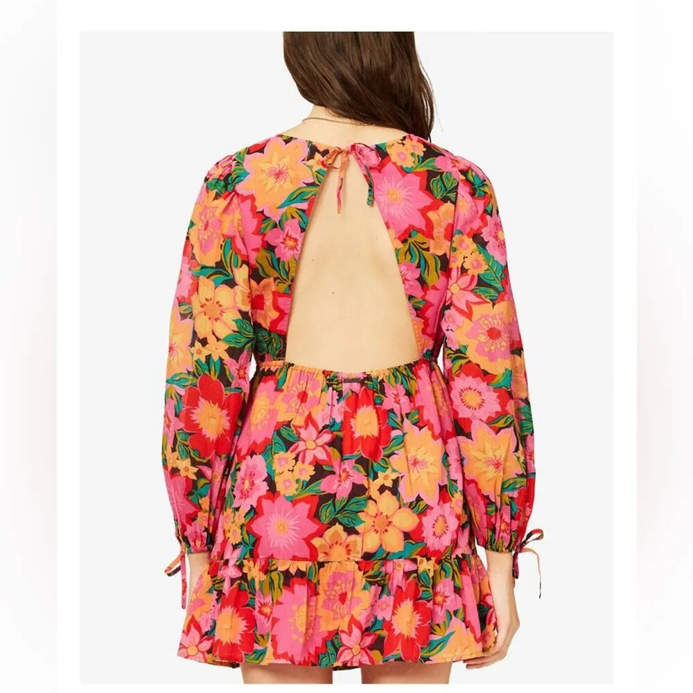 NWT Billabong Heaven Sent Floral Open Back Mini Dress Long Blouson Sleeve M $80 - Image 2