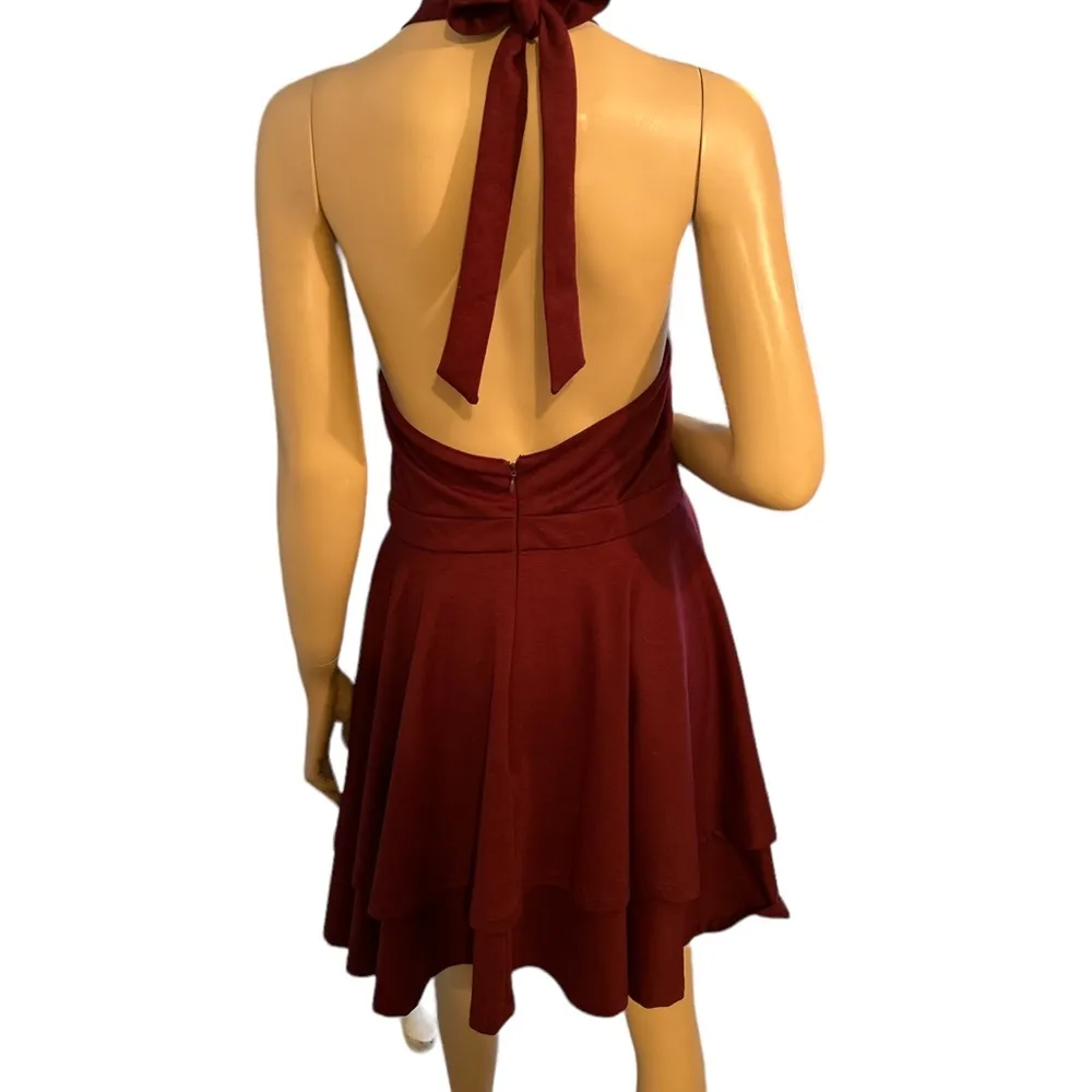 Kayla I Hillier For ALYCE Burgundy Halter Flare Dress‎ SZ L Red Size L - Image 5