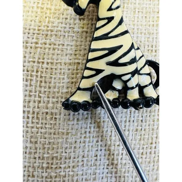 Vintage Necklace Eisenberg‎ Tiger Cat Black White Enamel Pendant Artist Series - Image 6