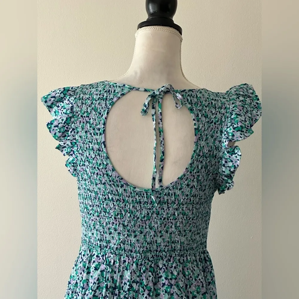 A New Day Purple Green Smocked Bodice Floral Print High Waist Sz S NWOT - Image 5