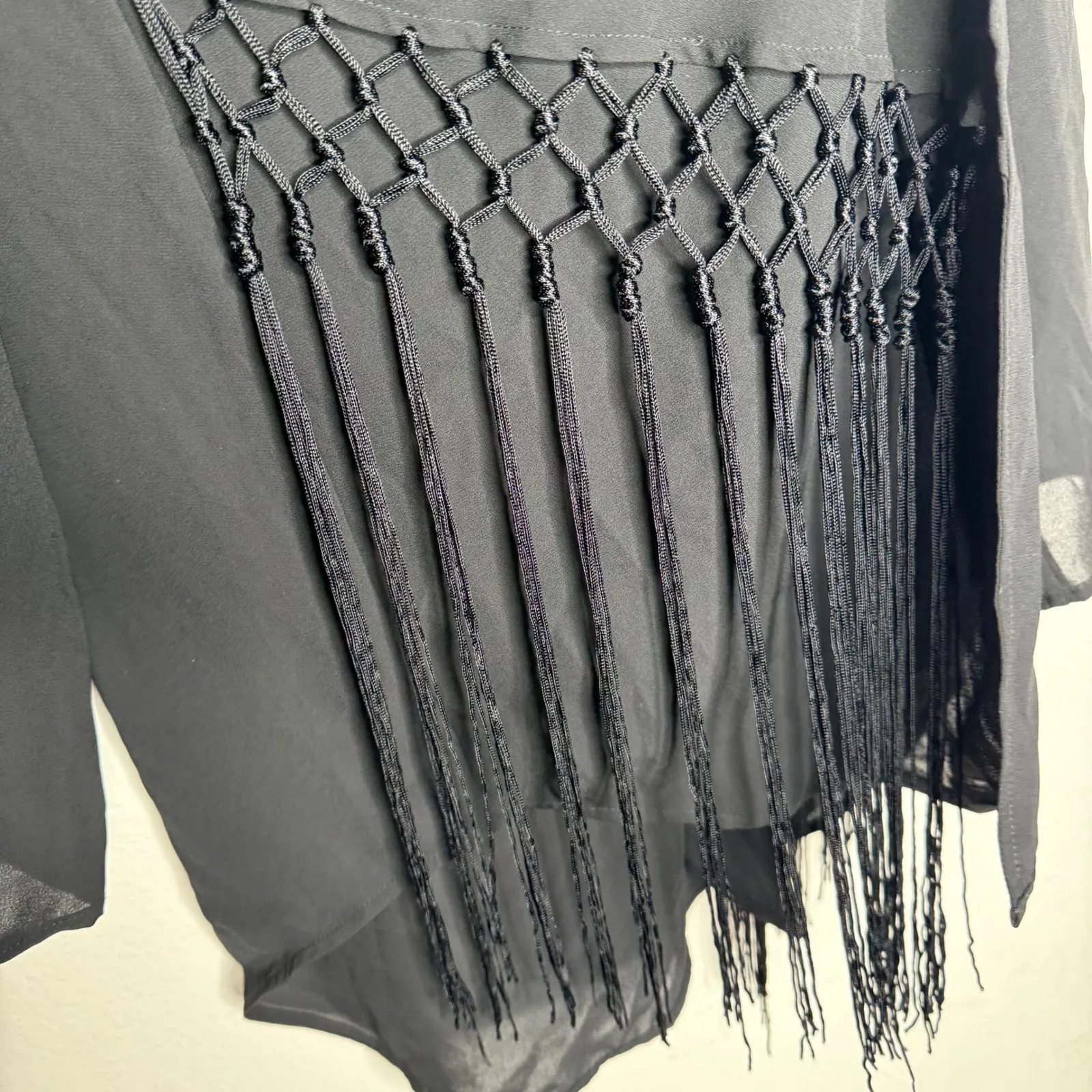 Chico's Black Fringe Kimono Duster‎ Cardigan Open Front Bohemian Chic Sz 0 - Image 6