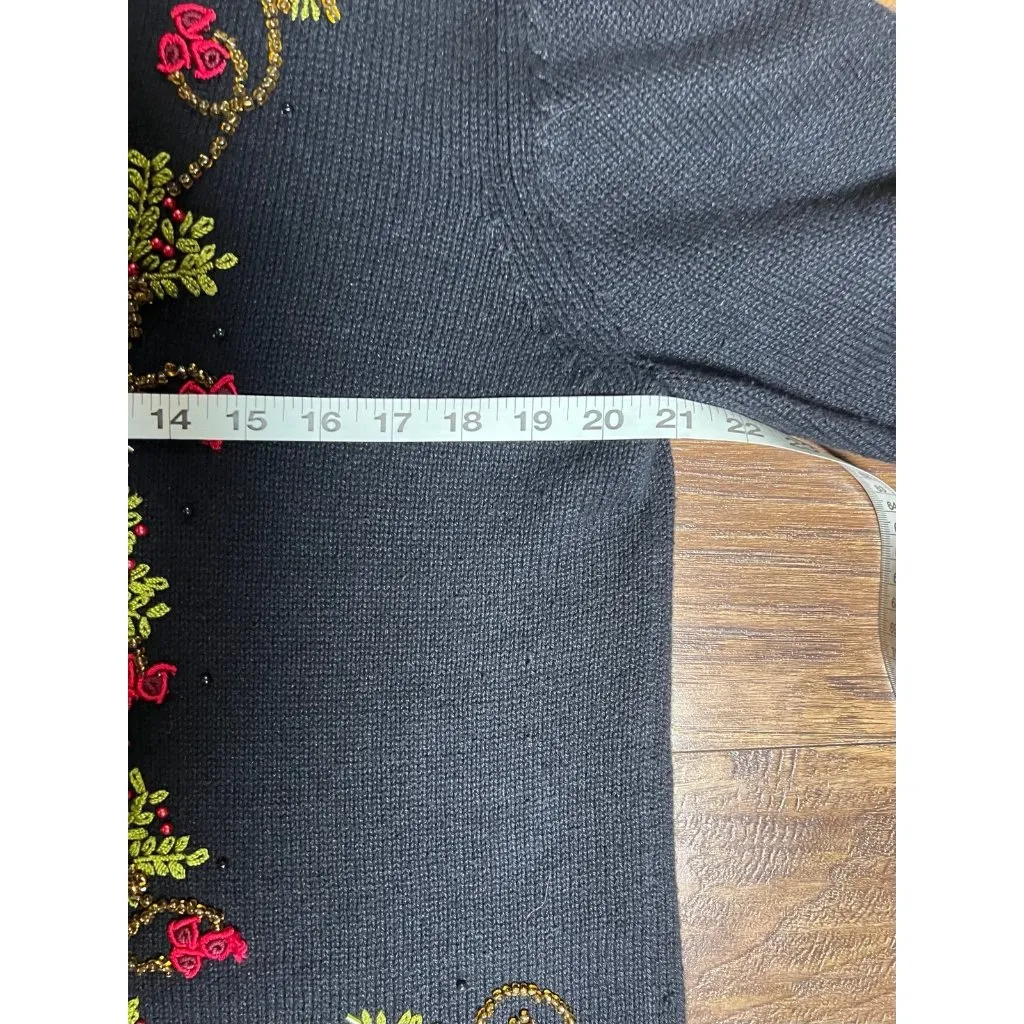 Vintage VTG Designers Originals Studio Joy Christmas Sweater Beaded size Large Black - Image 8