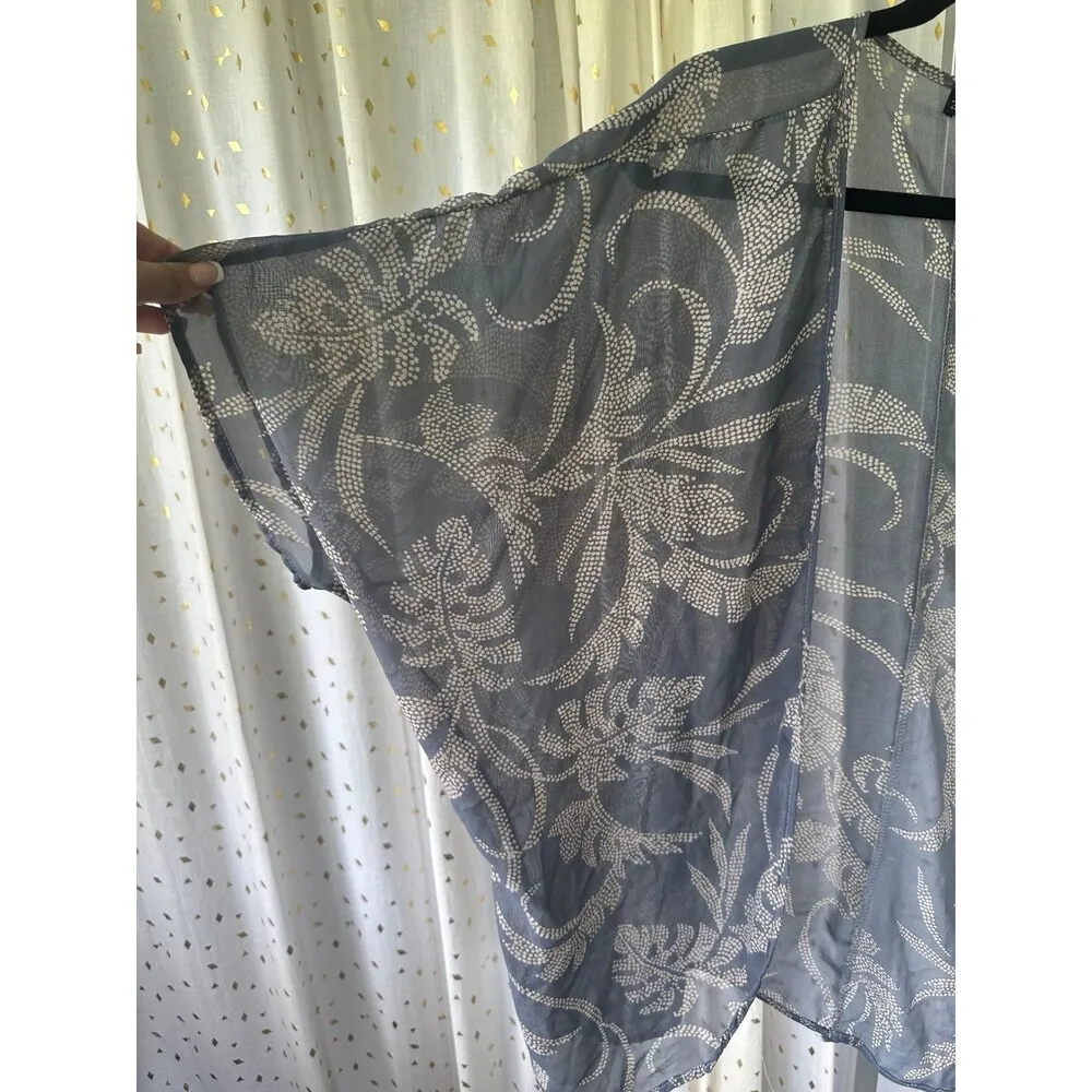 Zenobia Hawaiian Graphic Dot Art Tropical Leaves Sheer Dolman Sleeve Cardigan 2X - Image 3