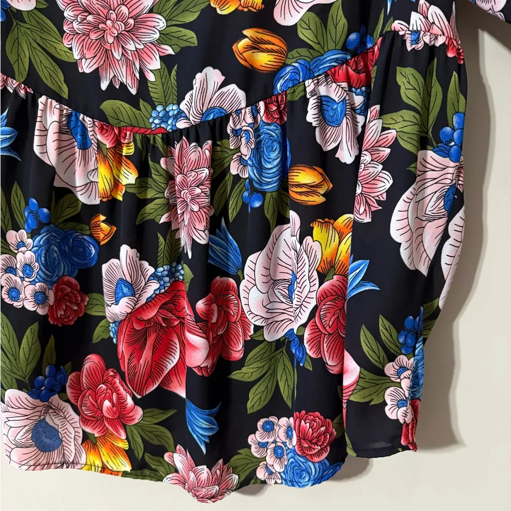 Cherish womens large floral long sleeve babydoll blouse tunic v neck & back ties - Image 6