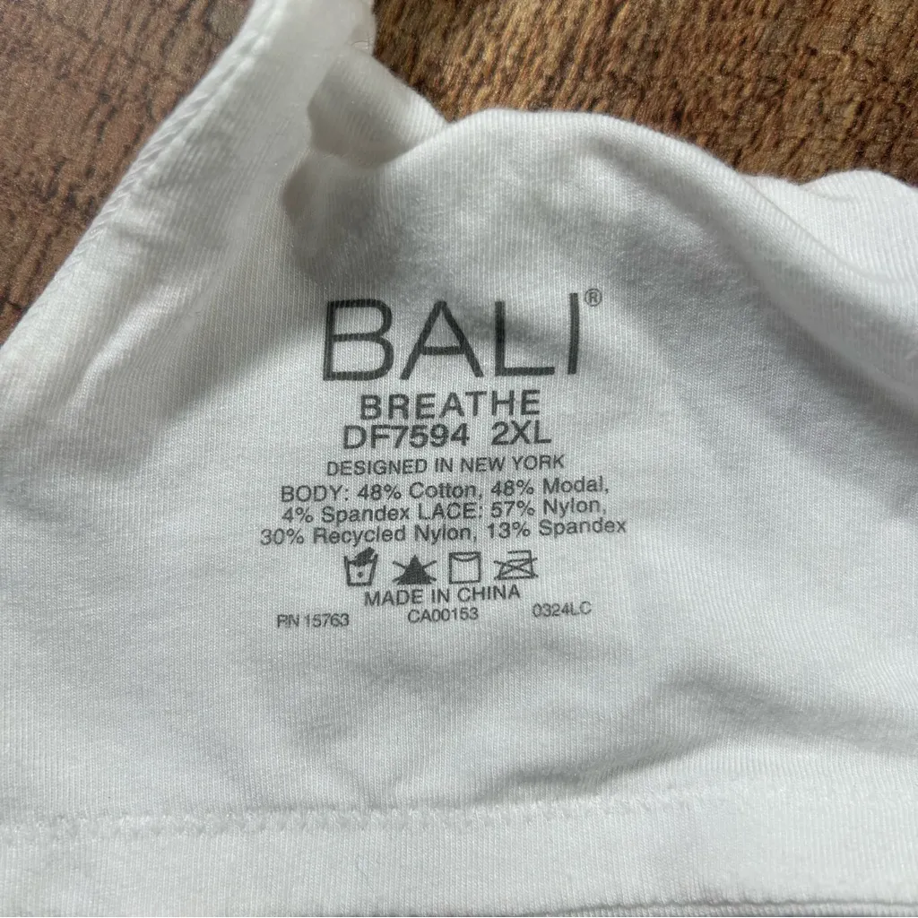 Bali Breathe Bra DF7594 2XL White Lace Wireless Comfort Soft Stretch Full - Image 4