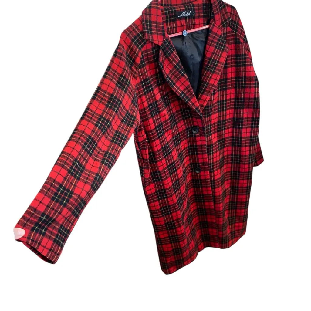 Motel Rocks Red Black Tartan Plaid Wool Coat Holiday Christmas Grunge Cabin core - Image 3