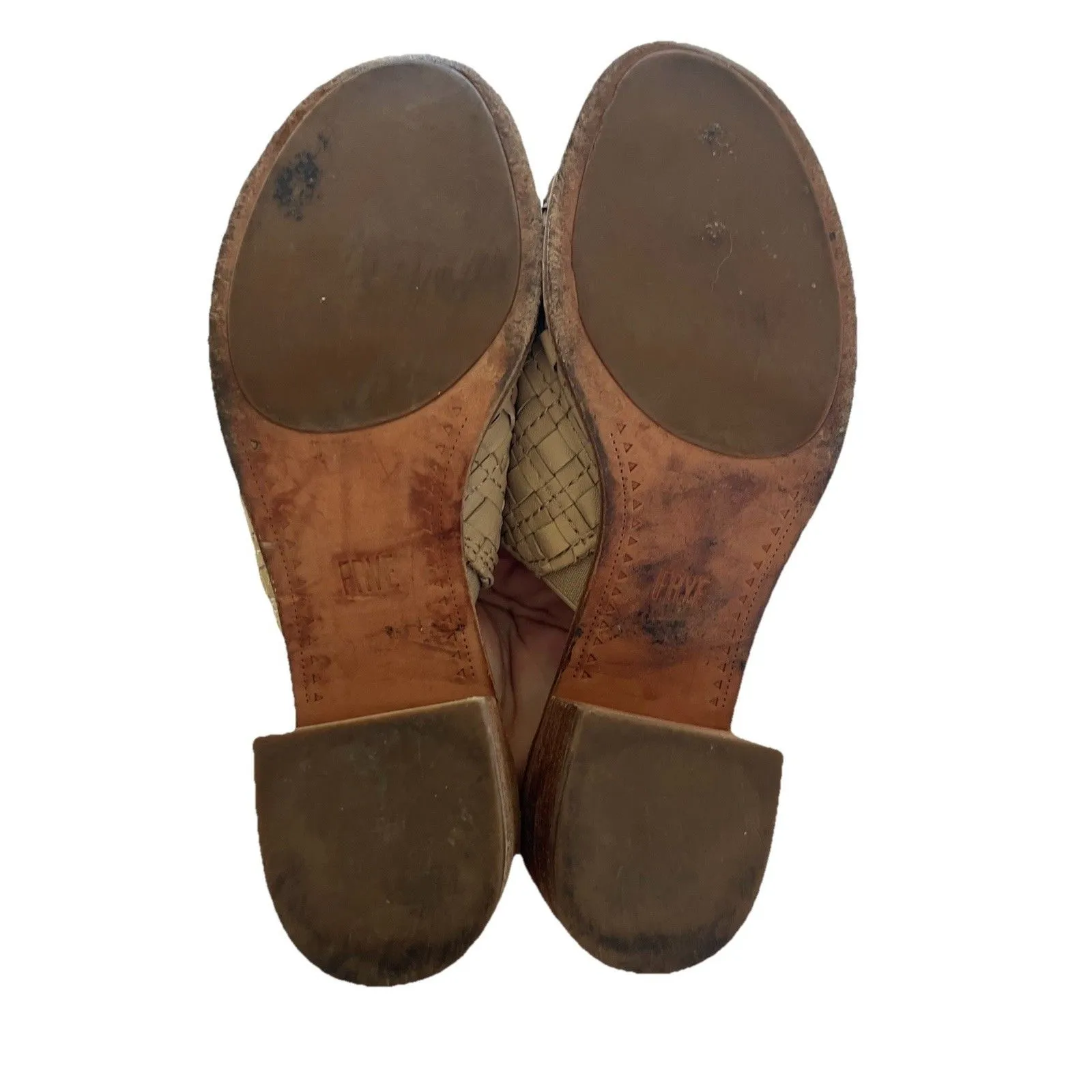 Frye Cindy Woven Mules 7.5 Leather Cream Block Heel - Image 8