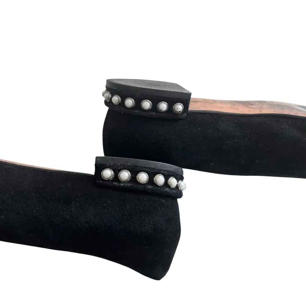 Stuart Weitzman Chicpearl Black Suede Faux Pearl Embellished Almond Toe Flats 8 - Image 8