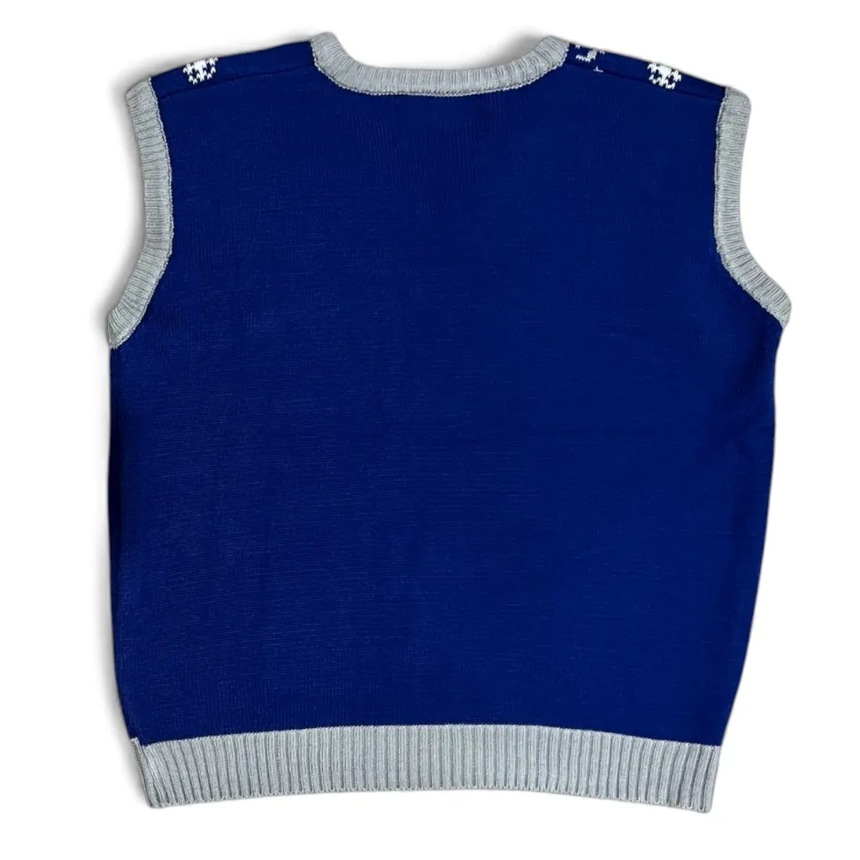 Merry Christmas Blue Sweater Vest with Snowmen and Snowflakes Size XL - Image 7