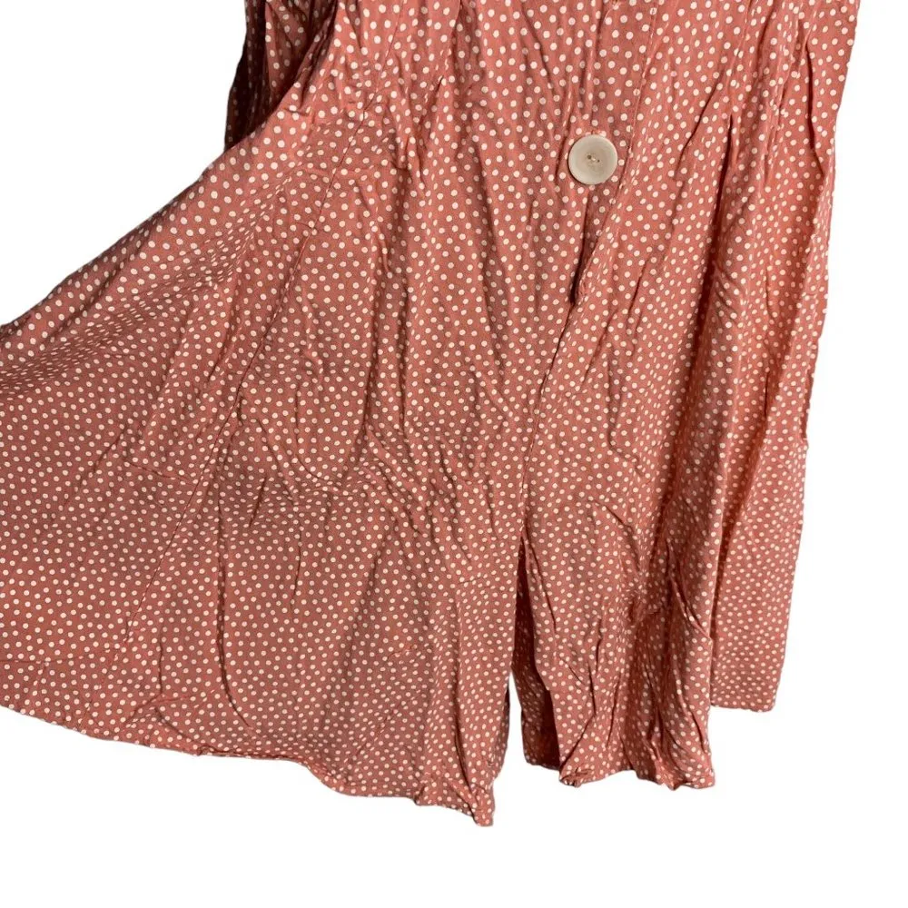 Vintage 80s Polka Dot Shorts Romper M Pink Buttons Short Sleeves Sailor Collar - Image 3