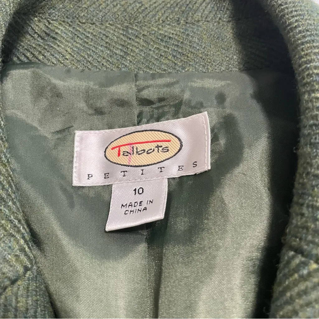 VTG Talbots Wool Blazer Womens Sz 10 Green Career Structured Jacket Classic - Image 9
