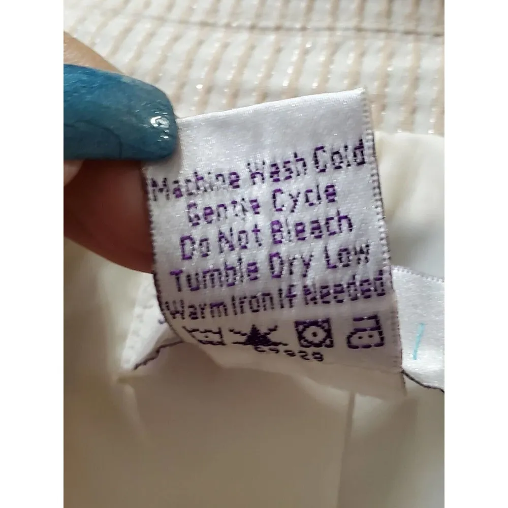 Susan Graver Women's Beige Cotton Single Breasted Jacket & Pant 2 Pc Suit Size L - Image 9