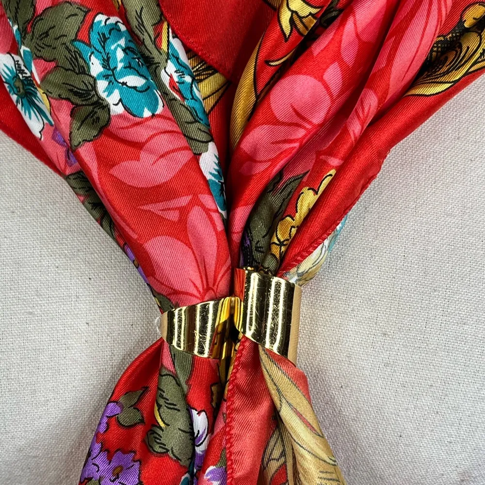 BERKSHIRE Vintage Silky Scarf Square with Napier Gold Tone Scarf Slide - Image 2