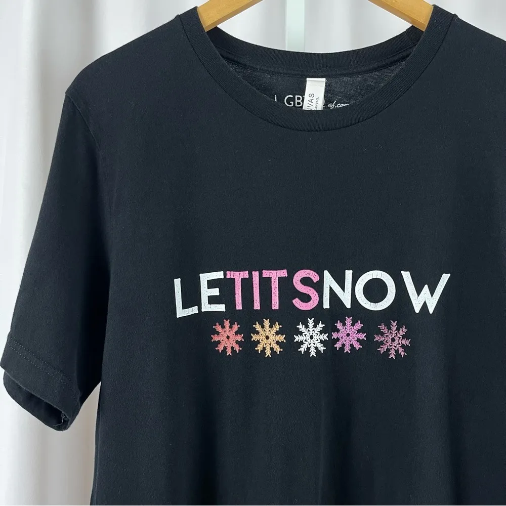 Canvas LGBTQ AF Large Let It Snow LeTITSnow Graphic Shirt Winter Snowflake Black - Image 6