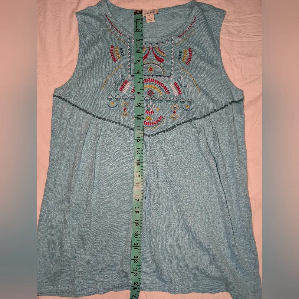Sundance Embroidered Linen Tank Top Small Blue - Image 6