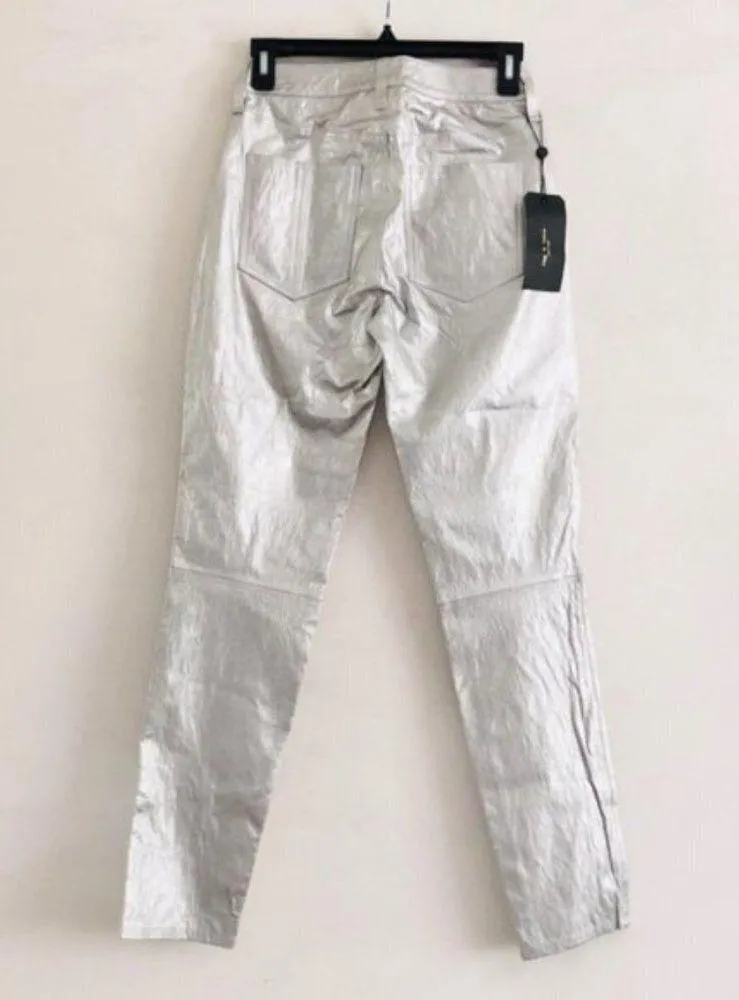 rag & bone Leather Pants 23 NWT Silver Metallic Contemporary Space Dress Event - Image 10