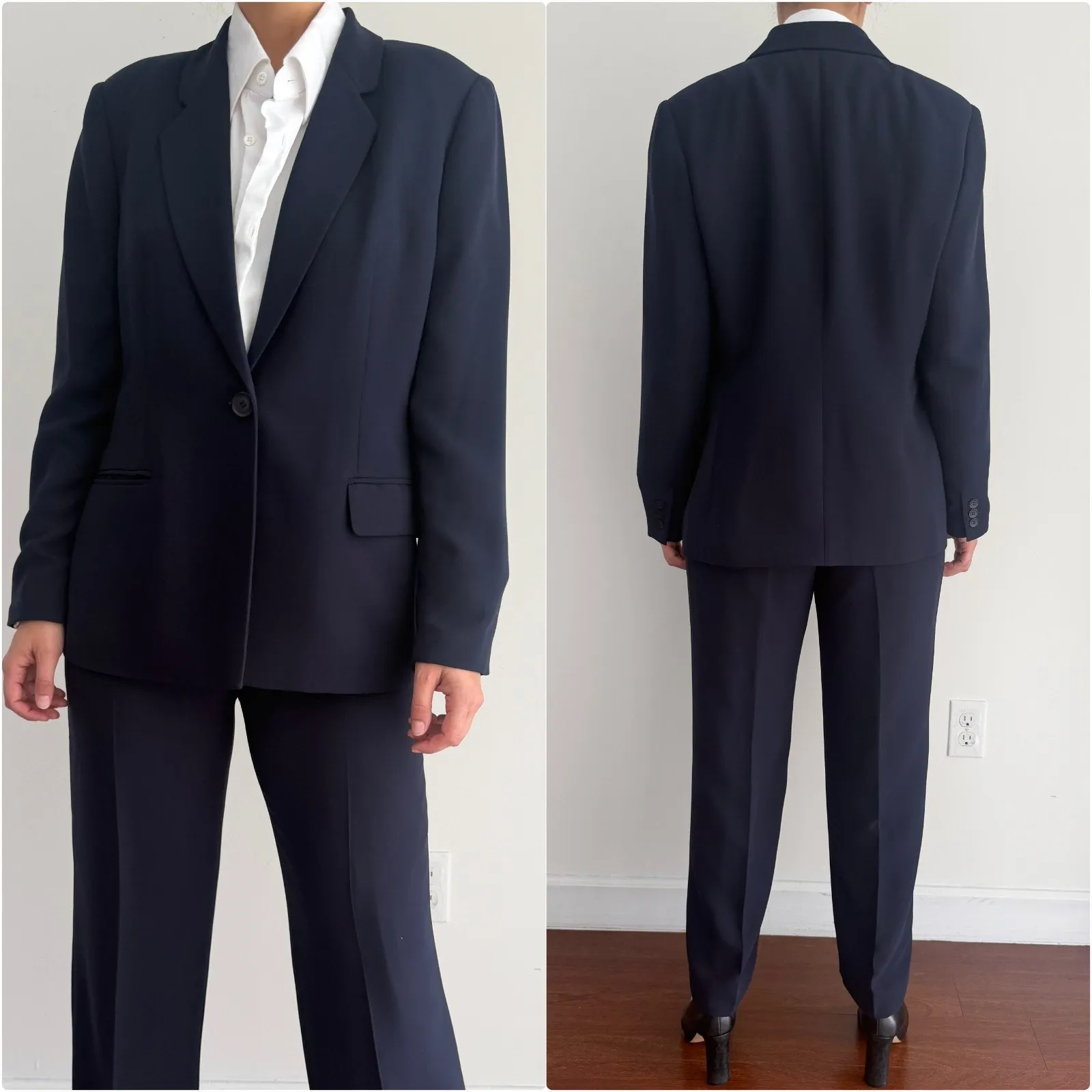 Vintage Pant Suit Womens Small Petite Navy Minimalist Career Quiet Luxury Office Green Size undefined - Image 3