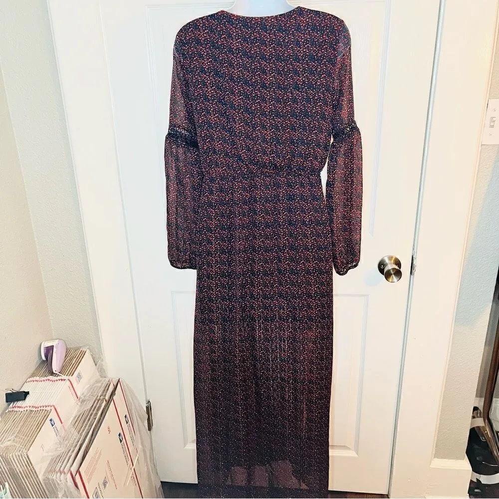 Romeo & Juliet Couture Peasant Sleeve Abstract Dot Print Maxi Dress Navy S - Image 7