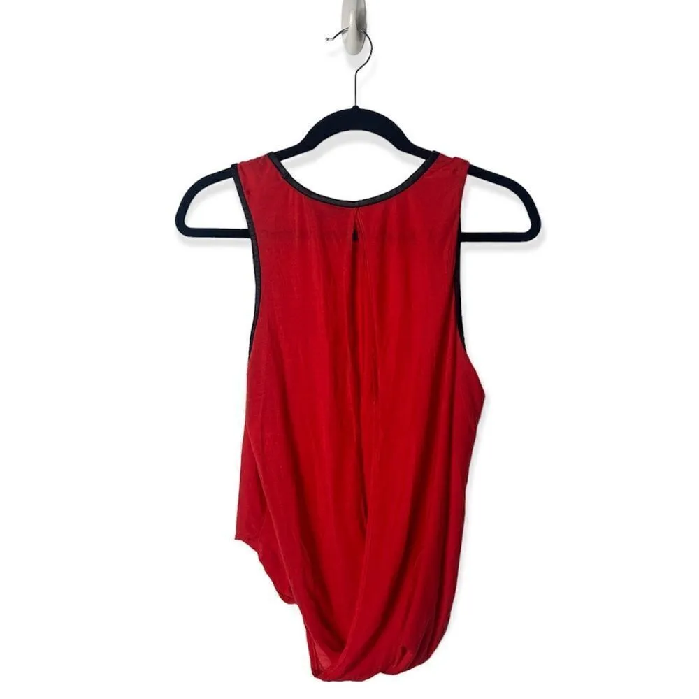 G by Guess Red Sleeveless Draped Front Blouse XS – Open Front Top with Black Tri - Image 3