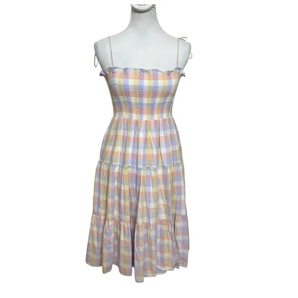 Amanda Uprichard Emberly Plaid Tiered MIdi Smocked Dress Women’s Size XS - Image 2