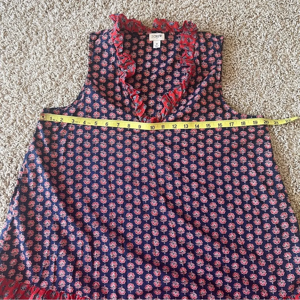 J Crew Ruffle Tiered Mini Dress Size Medium Summer Red White Blue Floral Q3 - Image 8