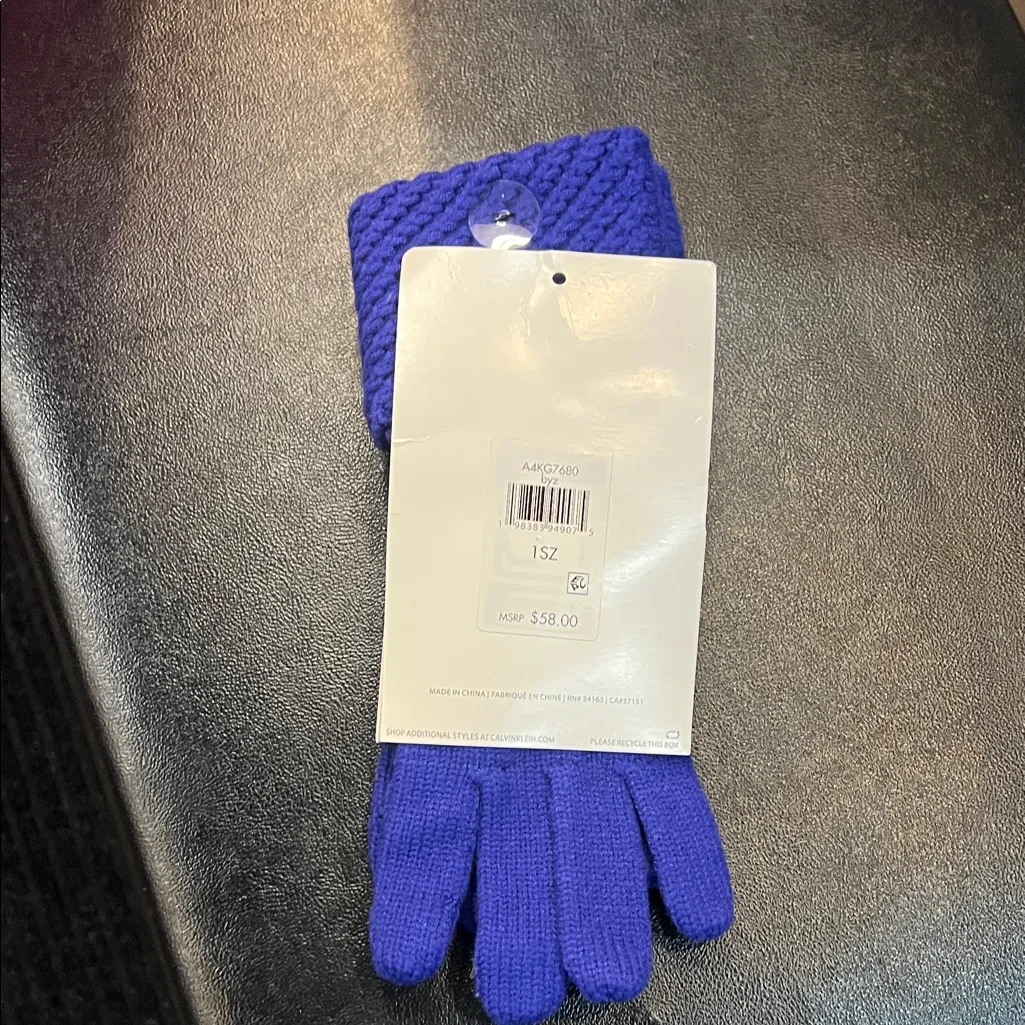 Calvin Klein Vibrant Blue Knit Gloves - Image 2